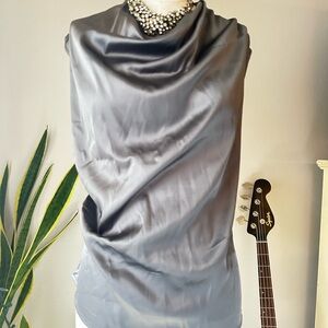 Draped Sleeveless Women's Sating Gray Blouse Size Medium